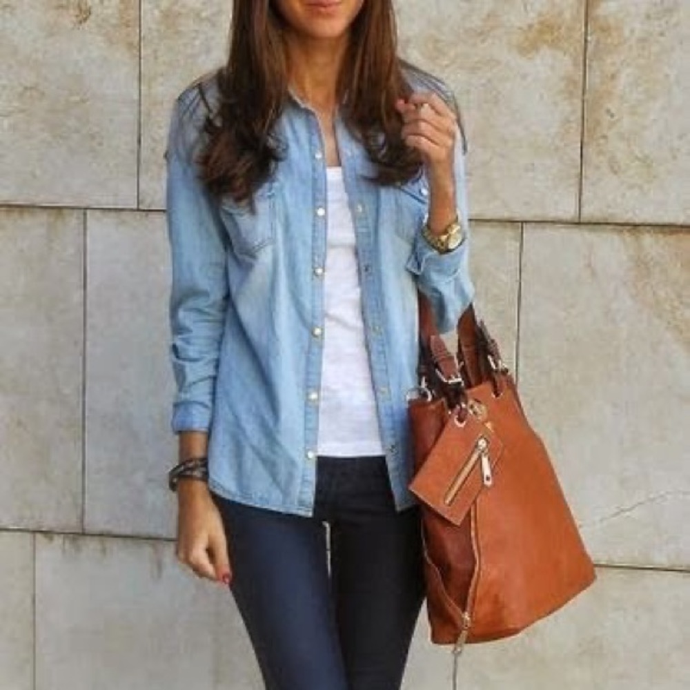 Papaya Medium Chambray Denim button up